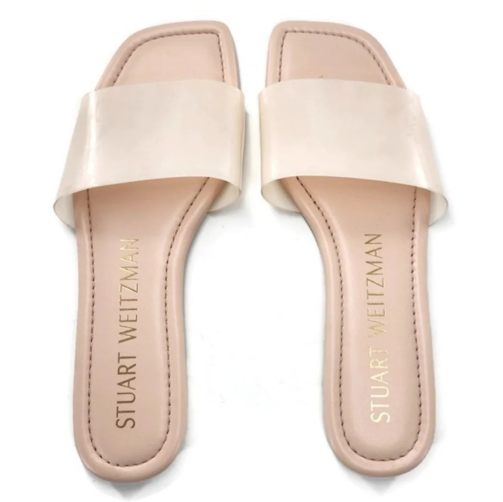 Stuart Weitzman Summer Rosewater Pink Cream Slide-On Flat Sandals